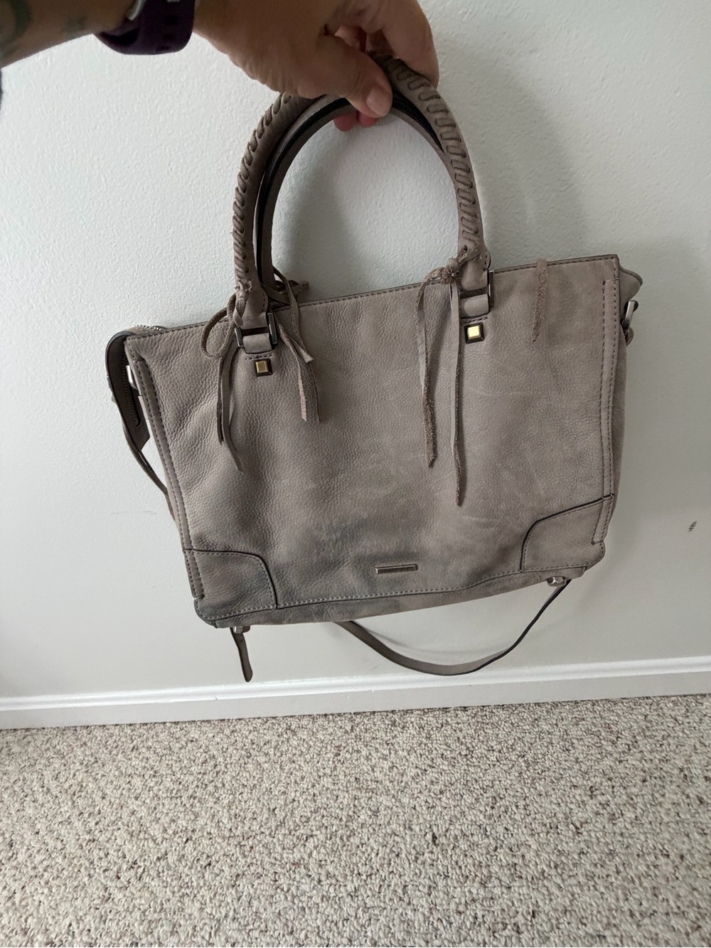 Rebecca Minkhoff Braided-Handle Taupe Satchel Handbag